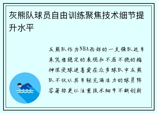 灰熊队球员自由训练聚焦技术细节提升水平