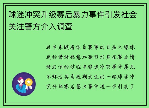 球迷冲突升级赛后暴力事件引发社会关注警方介入调查
